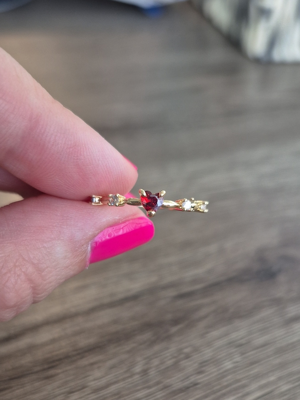 RYYM Gold Ring with Heart-Shaped Red Stone